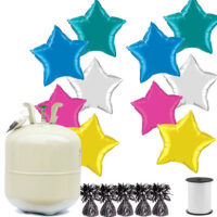 Heliumpakket met folie ster ballonnen, lint en gewichtjes.