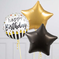 Happy Candle Birthday ballon, per stuk of set ballonnen, black/gold/silver star