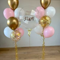Luxe gepersonaliseerde ballon set Goud/wit/Roze