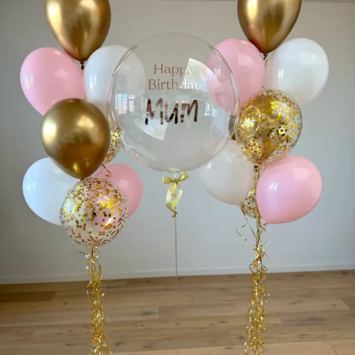 Luxe gepersonaliseerde ballon set Goud/wit/Roze