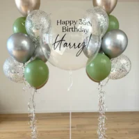 Luxe gepersonaliseerde ballon set Zilver-eucalyptus-champagne