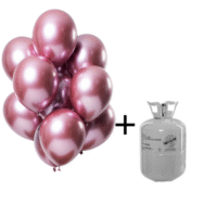 Helium cilinder + chrome/mirror Rose/Fuchsia ballonnen 12 st.