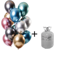 Helium cilinder + chrome/mirror Assortie ballonnen 12 st.