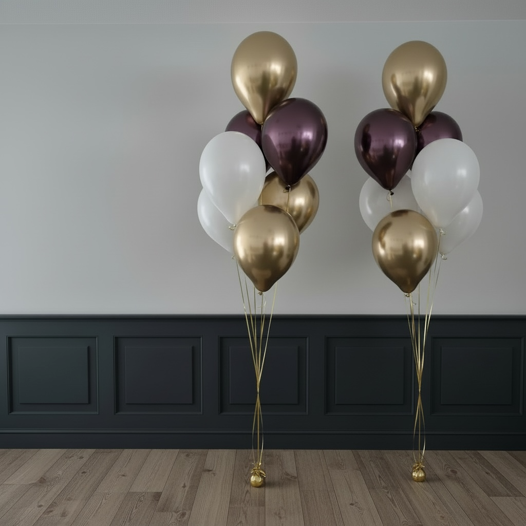 Helium ballon set Luxe Bordeaux-Wit-Goud per tros - Afbeelding 2